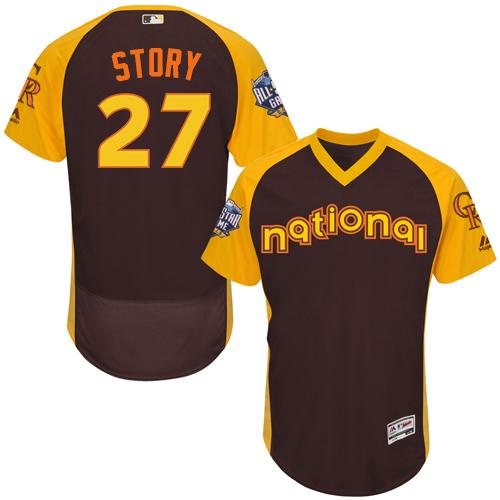 Rockies #27 Trevor Story Brown Flexbase Authentic Collection 2016 All-Star National League Stitched MLB Jersey - Click Image to Close